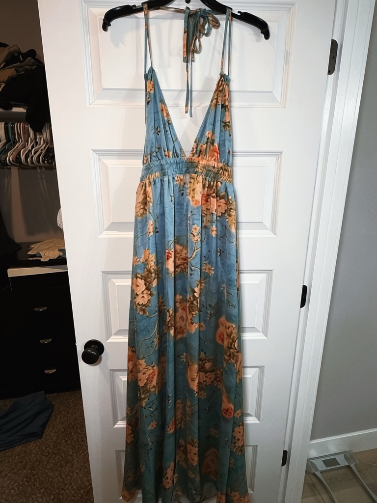 Maeve Teal Blue Floral Halter Maxi Dress